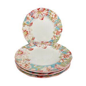 222 Fifth Marley Teal Fine China Dinner Plate Turquoise Floral Set 4